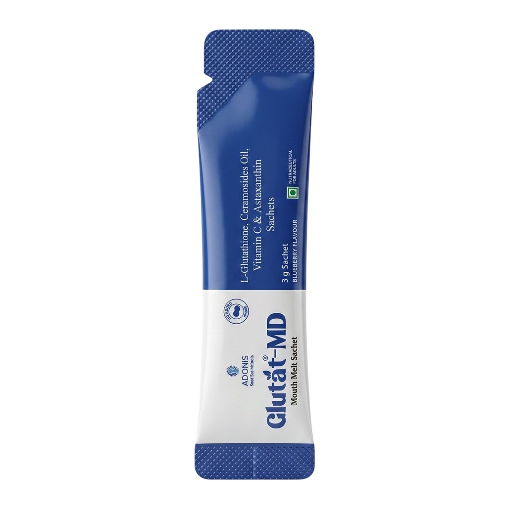 GLUTAT-MD Mouth Melt Oral IV Sachets | Skin Brightening & Immunity Support | L-Glutathione & Vitamin C | Paraben, Sulphate & Alcohol Free | Fast Dissolving | Pack of 10 Sachets x 3g