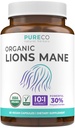 PURE CO Organic Lions Mane Supplement Capsules - USDA Organic Mushroom Supplement Capsules with 1000mg Lion's Mane 10:1 Extract per Serving with 30% Polysaccharides - Vegan & Non-GMO (1 Month Supply)