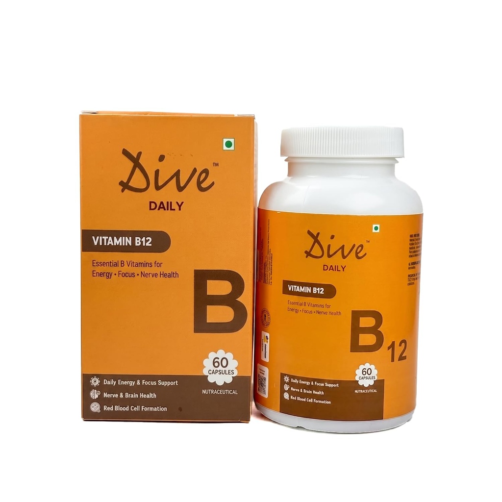 Dive Daily Vitamin B12 + B Complex Tablets |Supports Energy Metabolism, Focus & Nerve Health Support | Vitamin B12, Folic Acid, B1, B5, B6, Alpha Lipoic Acid & Inositol | Helps Reduce Fatigue Daily Energy & Brain Health Support| 60 Tablets