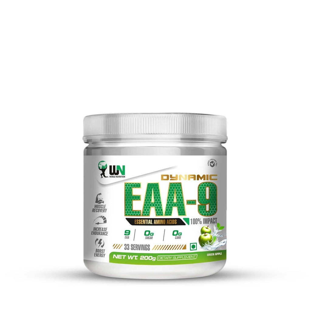Dynamic EAA-9 | Essential Amino Acids Powder for Intra & Post-Workout | Supports Muscle Recovery, Endurance & Workout Energy | Zero Sugar | Green Apple - 200g