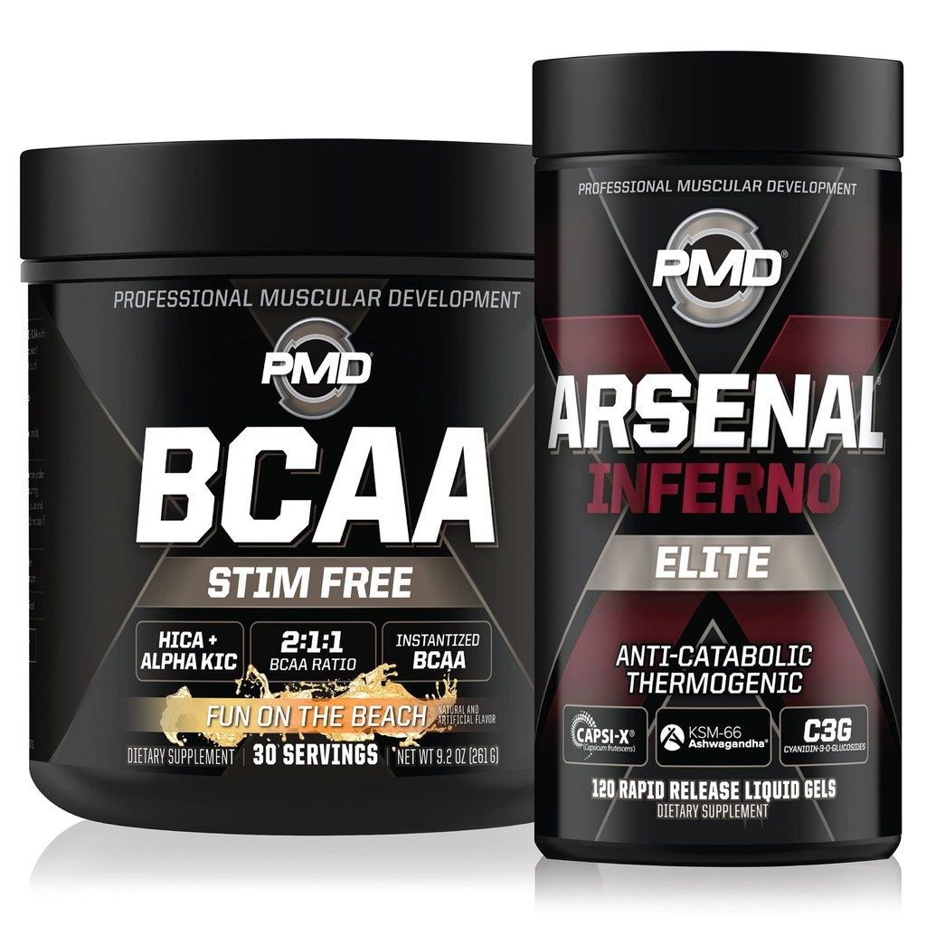 PMD Sports Arsenal X Inferno Superior Fast-Acting Liquid Gel Thermogenic Fat Burner (120 Liquid Gels) Sports BCAA for Recovery and Performance- Fun on The Beach (30 Servings)