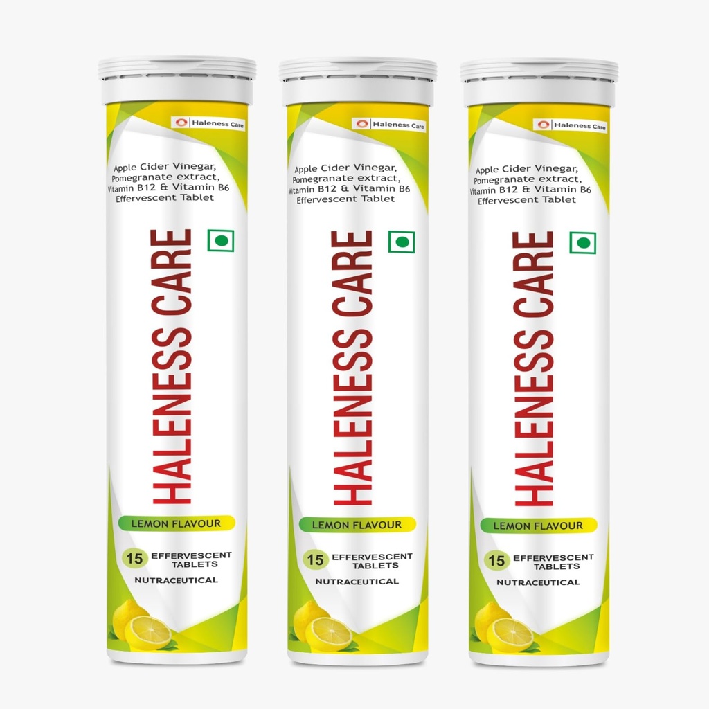ACV Fizz Effervescent Tablets – Lemon Flavour – Apple Cider Vinegar with Vitamin B12 & B6 – 15 Sugar-Free Tablets – Supports Digestion, Energy & Gut Health (Pack of 3 (45 Tabs), Lemon)
