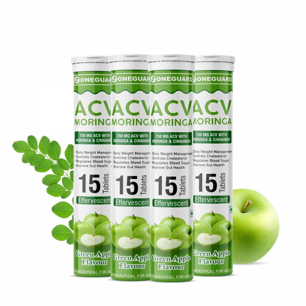 ACV Moringa For Weight Management, Apple Cider Vinegar Tablets 750mg, With Cinnamon | Controls Cravings | No Added Sugar | Natural Energy Booster | Healthy Gut | Green Apple | 60 Acv tablets