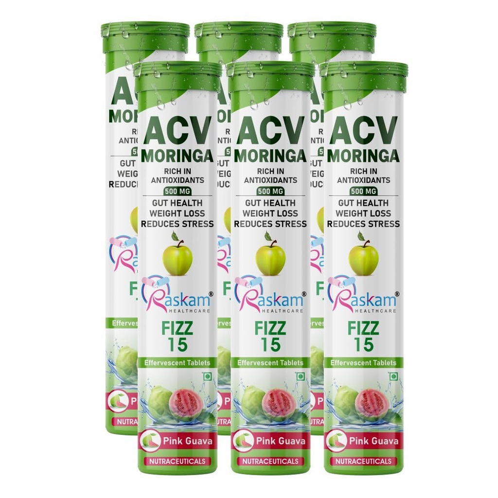 ACV Moringa Effervescent Drink Tablets 500mg – Pink Guava, Antioxidant Immunity Booster, No Sugar Added – 15 Fizz Tabs (Pack of 6)