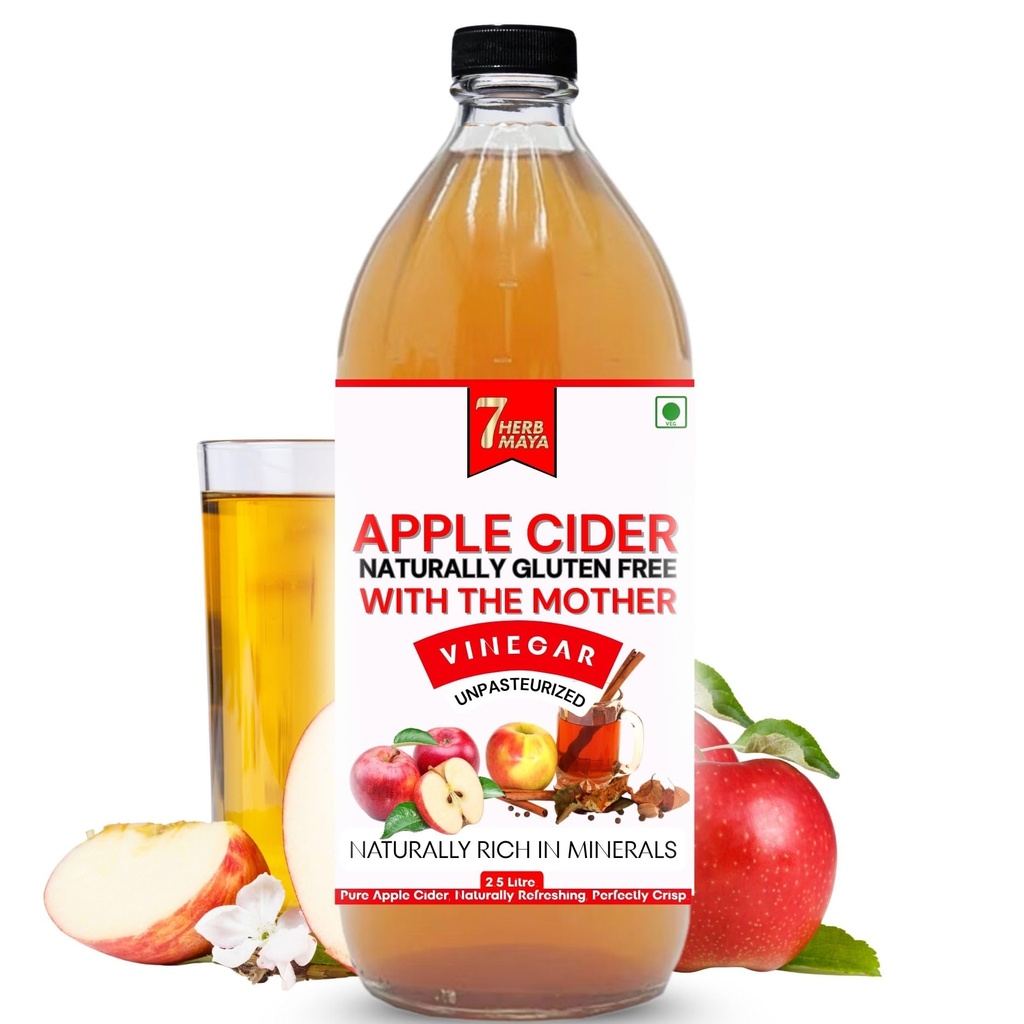 7HerbMaya Organic Apple Cider Vinegar with Mother | Raw, Unfiltered & Unpasteurized | Naturally Fermented Himalayan Apple Vinegar | For Supplement Use (2 Litre)