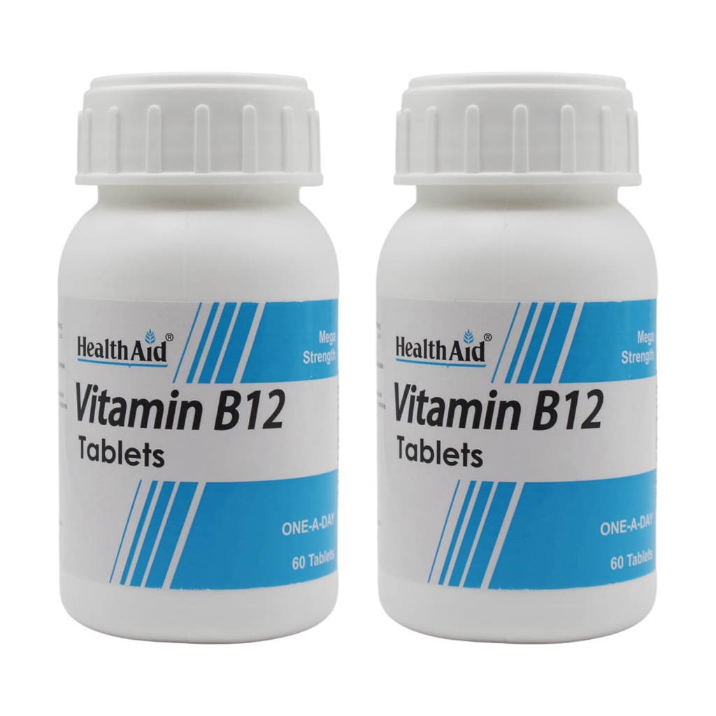 HealthAid Vitamin B12 Supplement | Supports Energy, Reduces Tiredness & Aids Blood Health | 60 Tablets for Men & Women (Pack of 2)