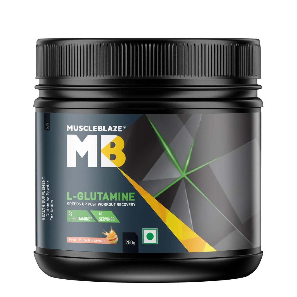 MuscleBlaze L-Glutamine Powder, Fruit Punch (41 Servings, 250g)| Post Workout Recovery | 5g Glutamine
