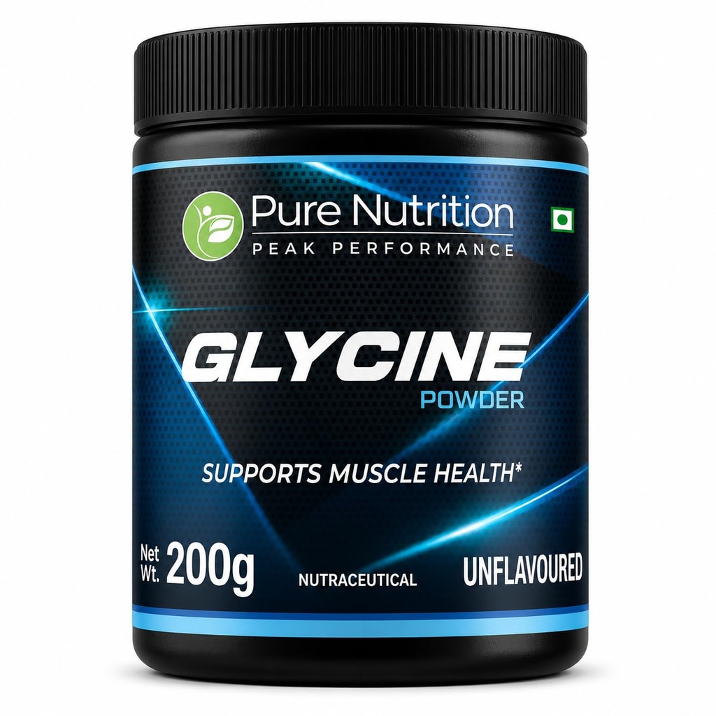 Pure Nutrition Glycine Powder | L Glycine Supplements | Amino Acid Supplement for Muscle Health, Skin, Calmness, Sleep, Relaxation Support & Recovery | Nutraceutical - 200g | Unflavored