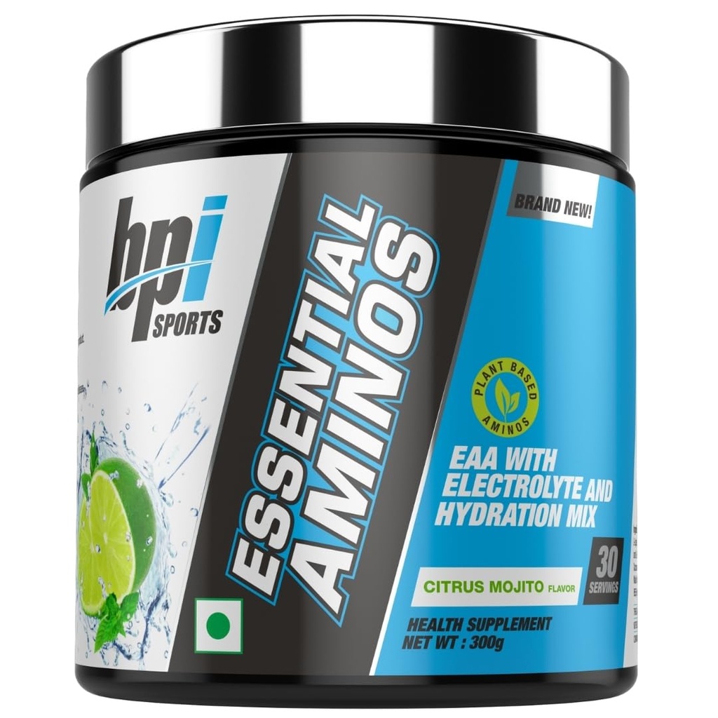 BPI Essential Aminos – Essential Amino Acids (EAAs) – Recovery, Muscle Growth, Hydration | Citrus Mojito | 30 Servings | 300 gm