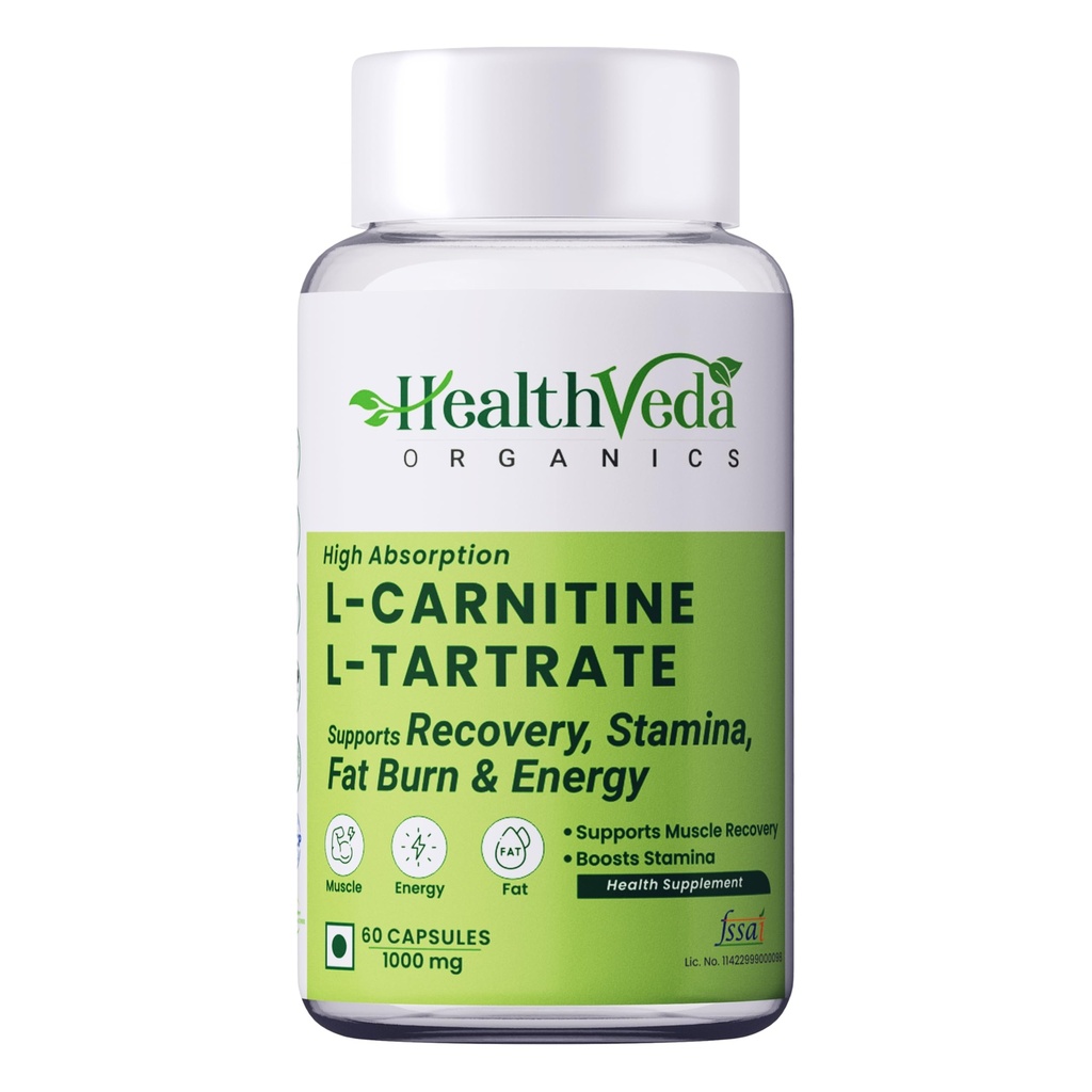 Health Veda Organics L-Carnitine L-Tartrate 1000 mg | 60 Veg Capsules | Pre-Workout Support for Energy & Muscle Recovery | For Men & Women
