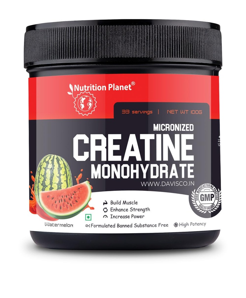 Nutrition Planet Micronized Creatine Monohydrate (Watermelon, 100g / 0.22 Lb, 33 Servings)