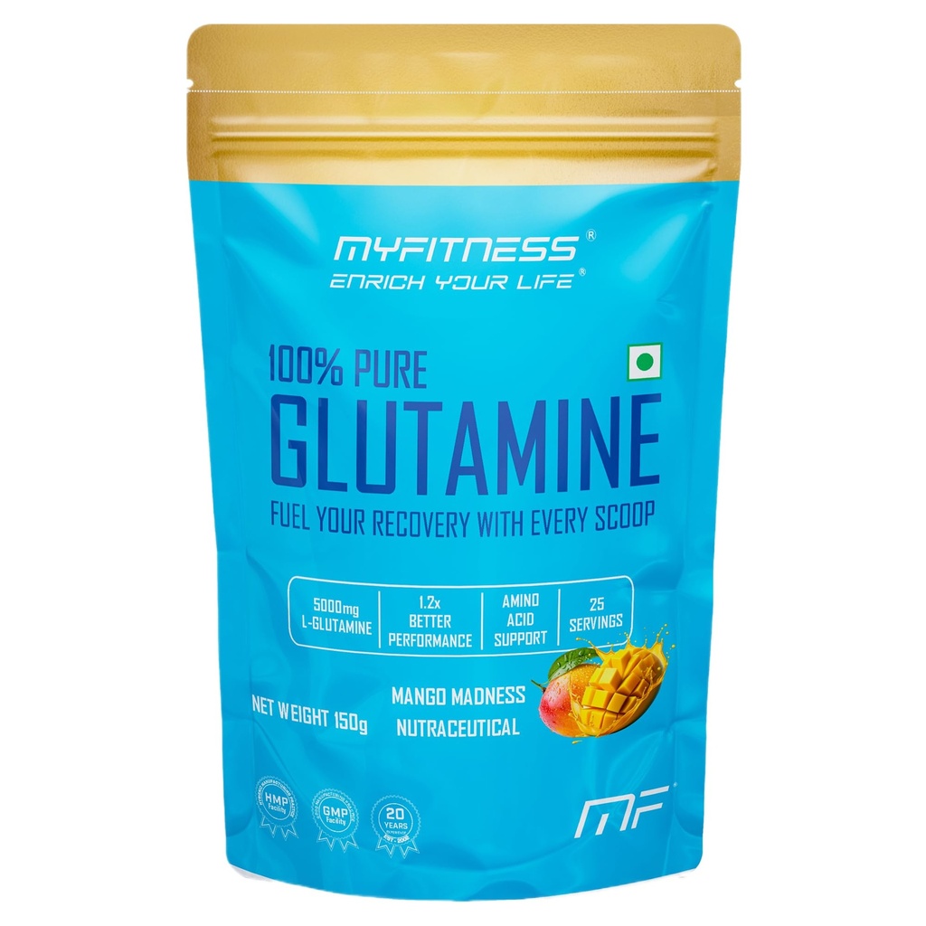 Myfitness 100% Pure Glutamine | 150g | Flavoured Glutamine Powder | 5000mg Per Serving | With Added Electrolytes (150g (Pack Of 1), Mango Madness)