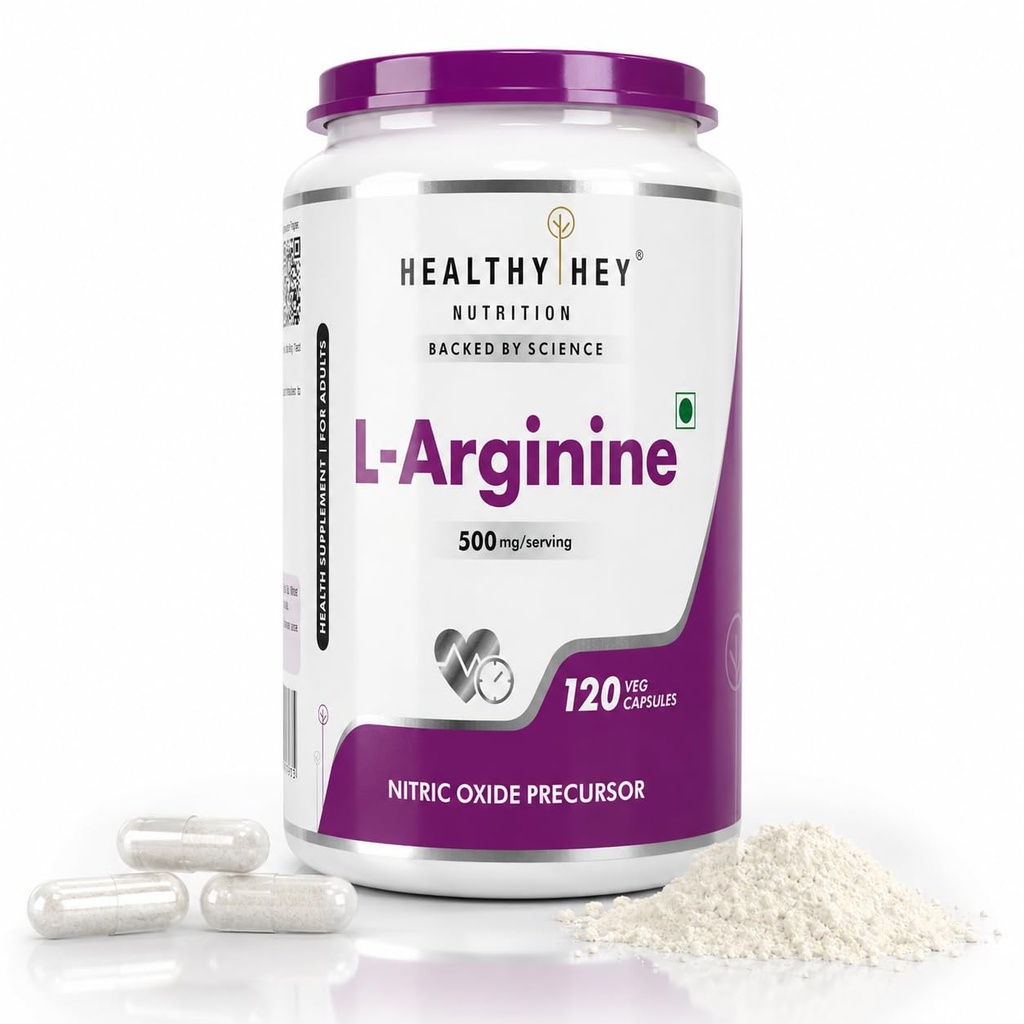 HealthyHey L-Arginine 120 Vegetable Capsules (Pack of 1)