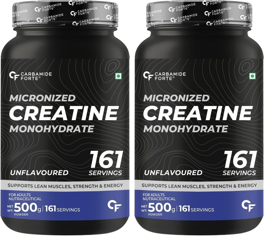 Carbamide Forte Creatine Mono hydrate Powder | Micronized Monohydrate Creatine 500g | Micronized Monohydrate Supplement for Lean Muscle, Strength & Energy - Unflavoured - 161 Servings - 500g