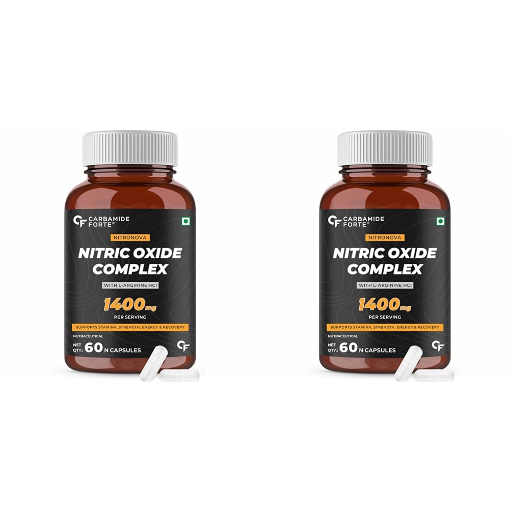 Carbamide Forte Nitric Oxide Supplement 1400mg with L-Arginine HCL, AAKG, L Citrulline Malate, Beet Root Extract & Caffeine – 60 Veg Capsules (Pack of 2)