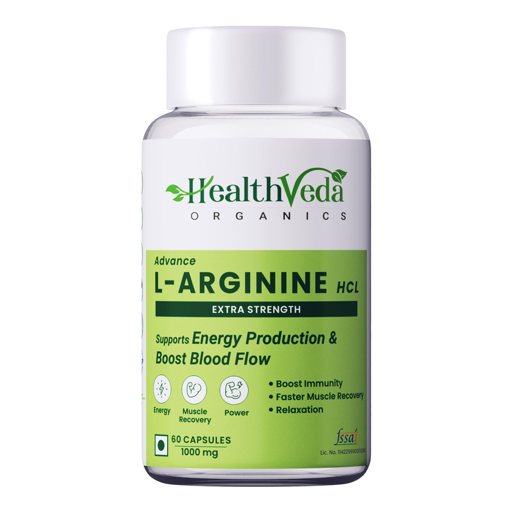 Health Veda Organics L-Arginine 1000 mg with Chromium Picolinate | Good for Muscle Growth, Stamina, Recovery, Immune Booster & Energy | For Both Men & Women | 60 Veg Capsules