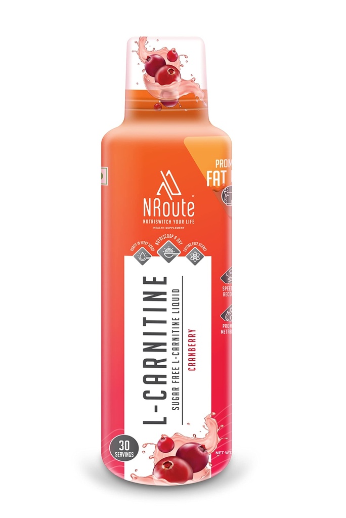 NRoute L-Carnitine 3000mg Liquid Burns Fat for Energy, Zero Sugar Fat Loss Drink a Liquid supplement for Muscle Growth - Cranberry 450ml