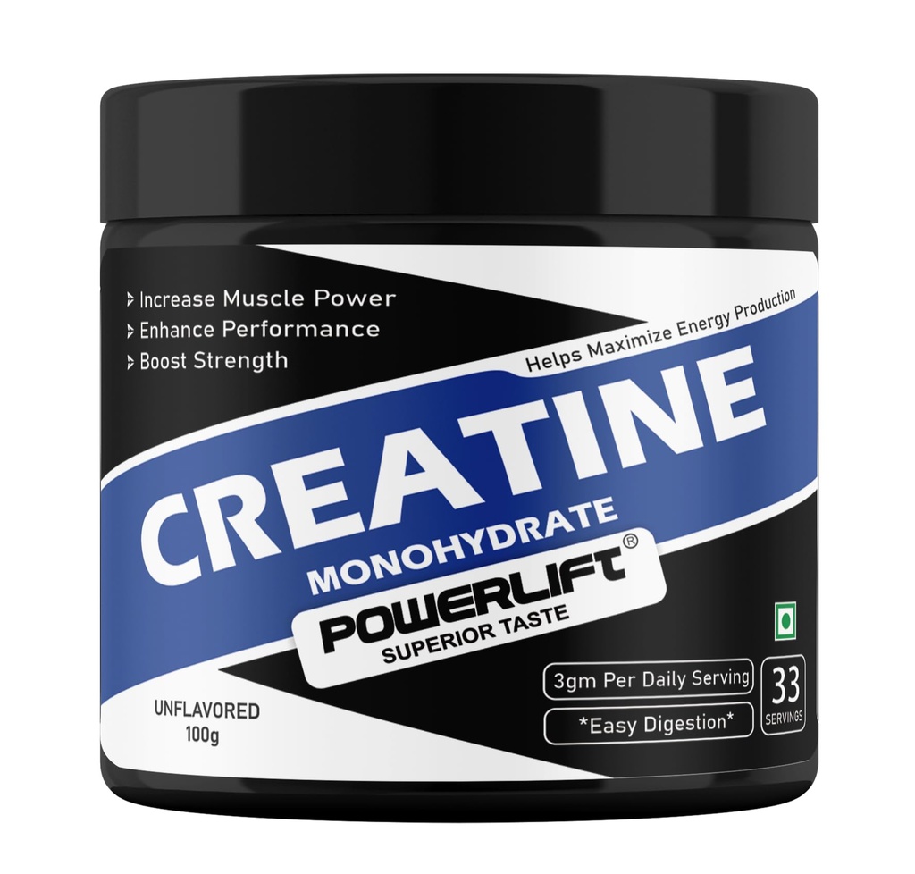 Pure Micronised Creatine Monohydrate Powder 100g (33 Servings, Unflavoured) for Enhanced Muscle Strength with Rapid Absorption