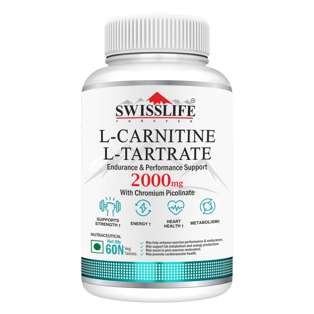 Swisslife Forever | L-Carnitine L-Tartrate 2000mg Tablets for Fat Metabolism & Energy Support | Chromium Picolinate for Weight Management, Endurance & Recovery | 60 Vegan Tablets