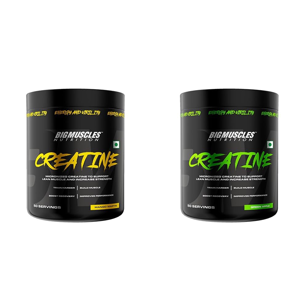 Bigmuscles Nutrition Creatine 155g Mango Martini & 155g Green Apple, Micronized Creatine Monohydrate, Lean Muscle Repair & Recovery, 50 Servings
