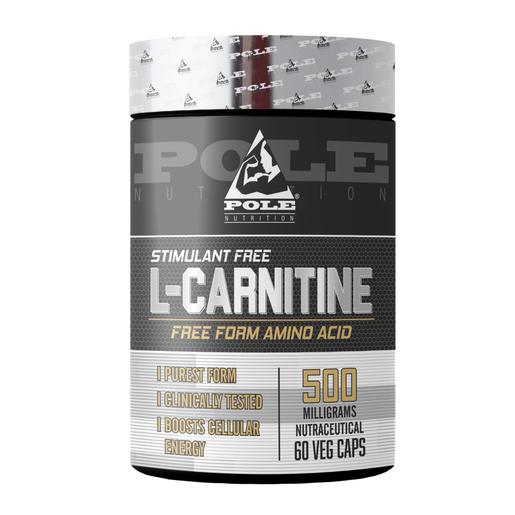 Pole Nutrition L-Carnitine Free Form Amino Acid 500mg - 60 Veg Capsules | Energy Production and Fat Metabolism Support - Vegetarian Formula