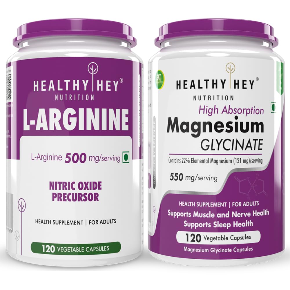 HealthyHey Nutrition L-Argininie 120 capsules & Magnesium glycinate 120 capsules
