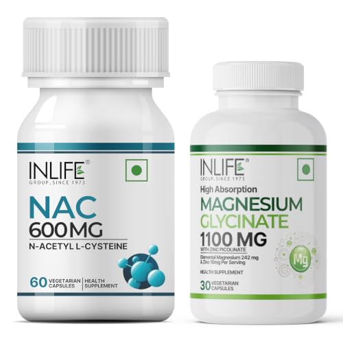 INLIFE NAC 600mg & Magnesium Glycinate Zinc Picolinate Combo 60+30 Capsules