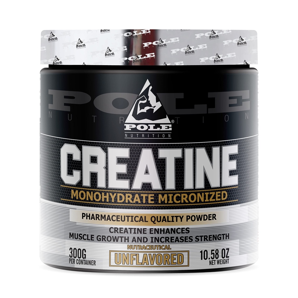 Pole Nutrition Creatine Monohydrate - Micronized Pharmaceutical Quality Powder | Unflavored 300g | Enhance Strength, Power, and Muscle Performance