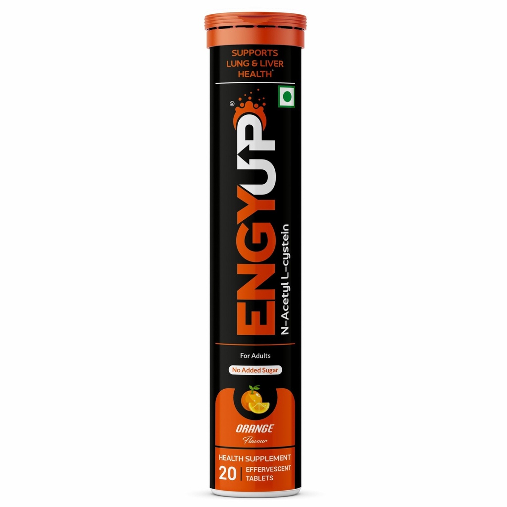 ENGYUP N-Acetylcysteine (NAC) Supplement 600mg | Respiratory & Lung Health Antioxidant | Healthy Liver | Skin Care | 20 Effervescent Tablets | Orange Flavor (Pack of 1)