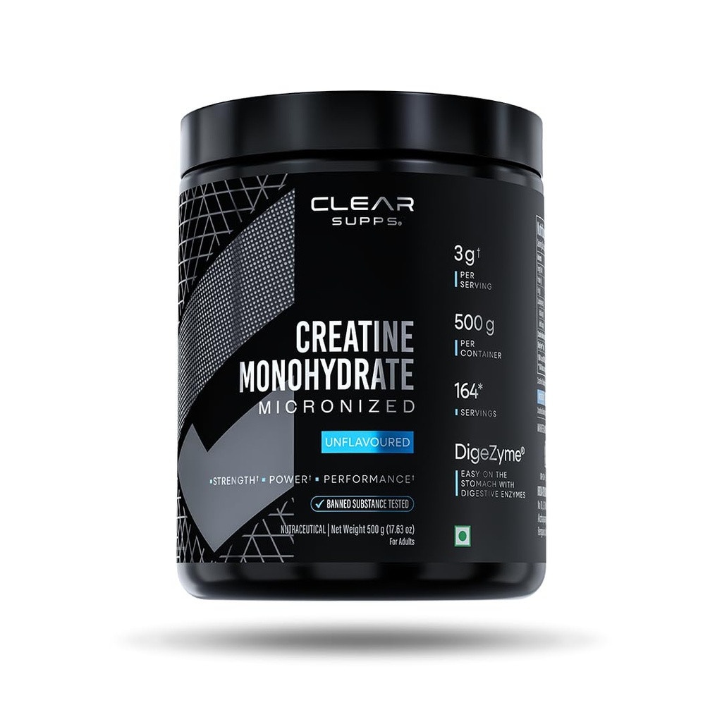 Creatine Monohydrate Micronized with added DigeZyme® | Easy to digest | No Bloat | Unflavoured | Banned Substance free | Supports Strength, Power, ATP & Muscle Performance (500 GM)