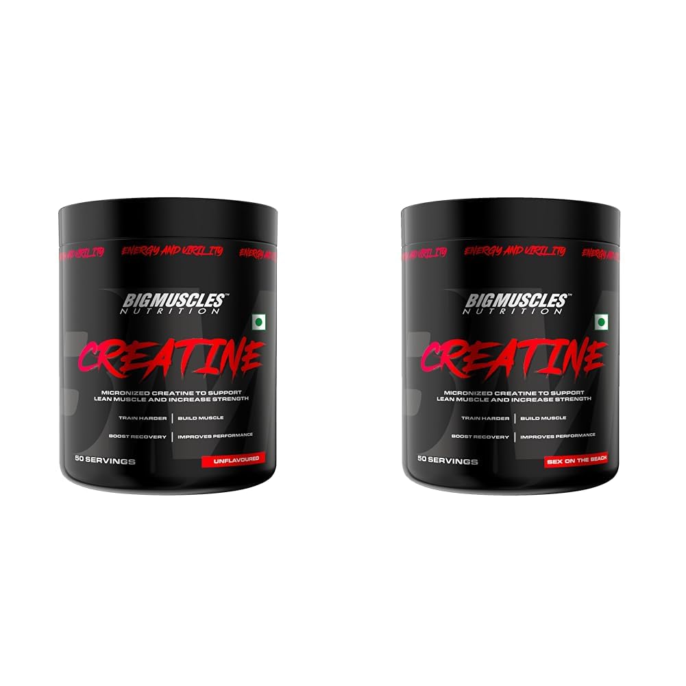 Bigmuscles Nutrition Creatine 155G Powder (50 Servings) Unflavoured|Micronized Monohydrate|Muscle Repair & Strength & Creatine 155G (50 Servings) Sex On The Beach|Micronized Monohydrate Combo
