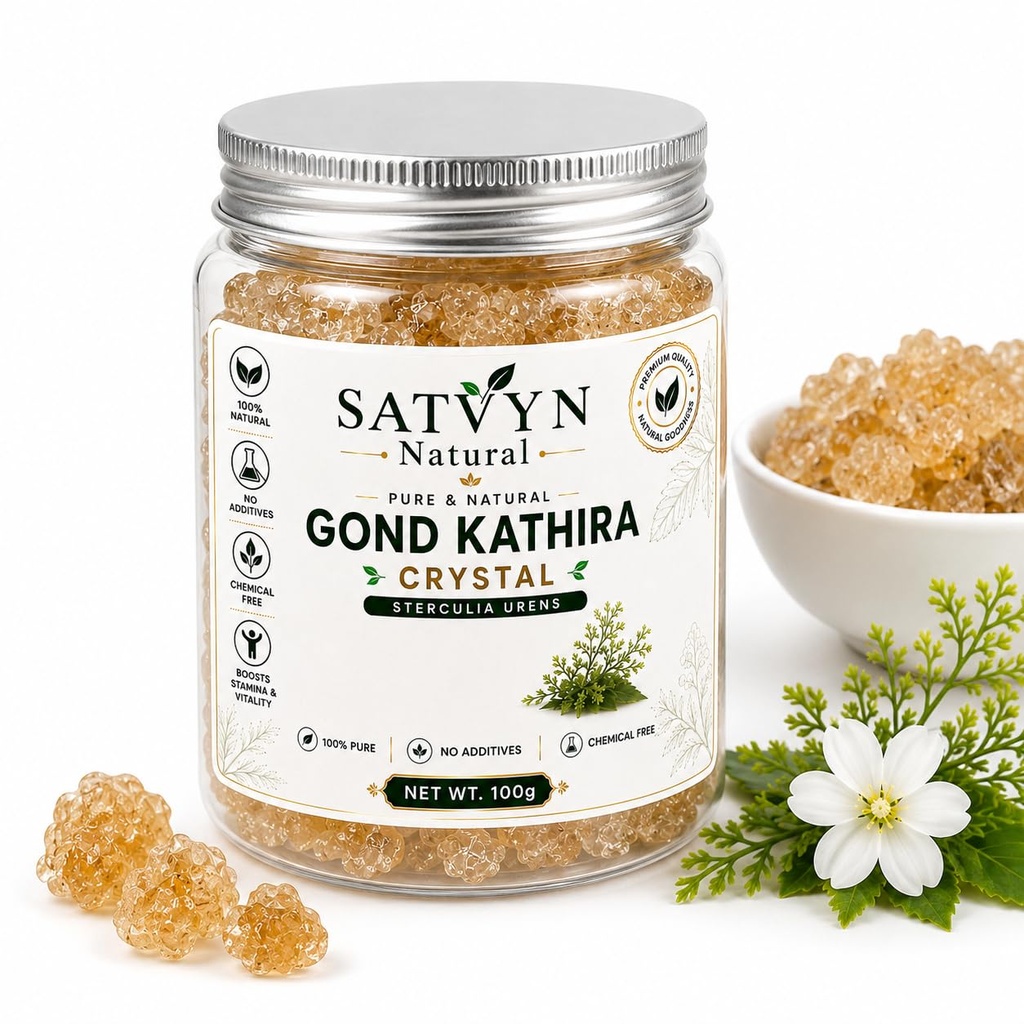 Satvyn Natural Gond Kathira Crystal, Pure & Natural, Sterculia Urens, No Additives, Chemical Free, 100g
