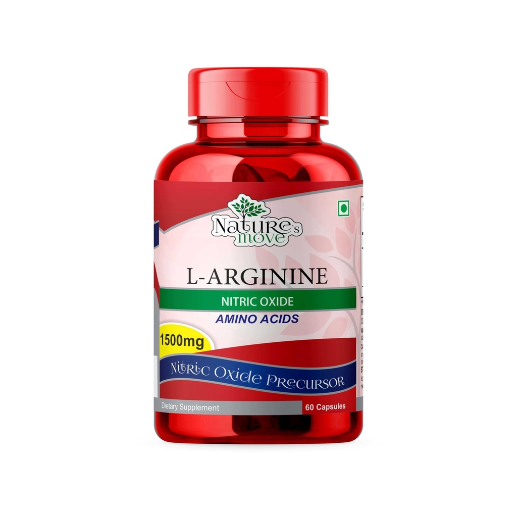 Natures Move L-Arginine 1500mg (60 Capsules) | Nitric Oxide Booster for Blood Flow, Exercise Performance & Men's Overall Health