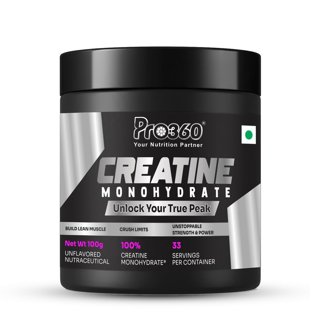 PRO360 Creatine Monohydrate 100g - Unflavored, 33 Servings | Micronized Powder To Support Lean Muscle Repair & Recovery | Increase Strength & Athletic Performance