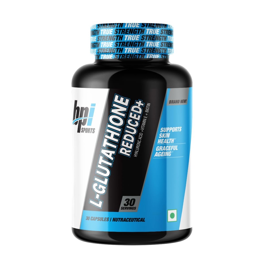 BPI Sports L-Glutathione Reduced+ Capsules – Glutathione, Hyaluronic Acid, Vitamin E, Biotin & Lycopene – Supports Skin Health & Anti-Ageing – 30 Capsules (30 Servings)