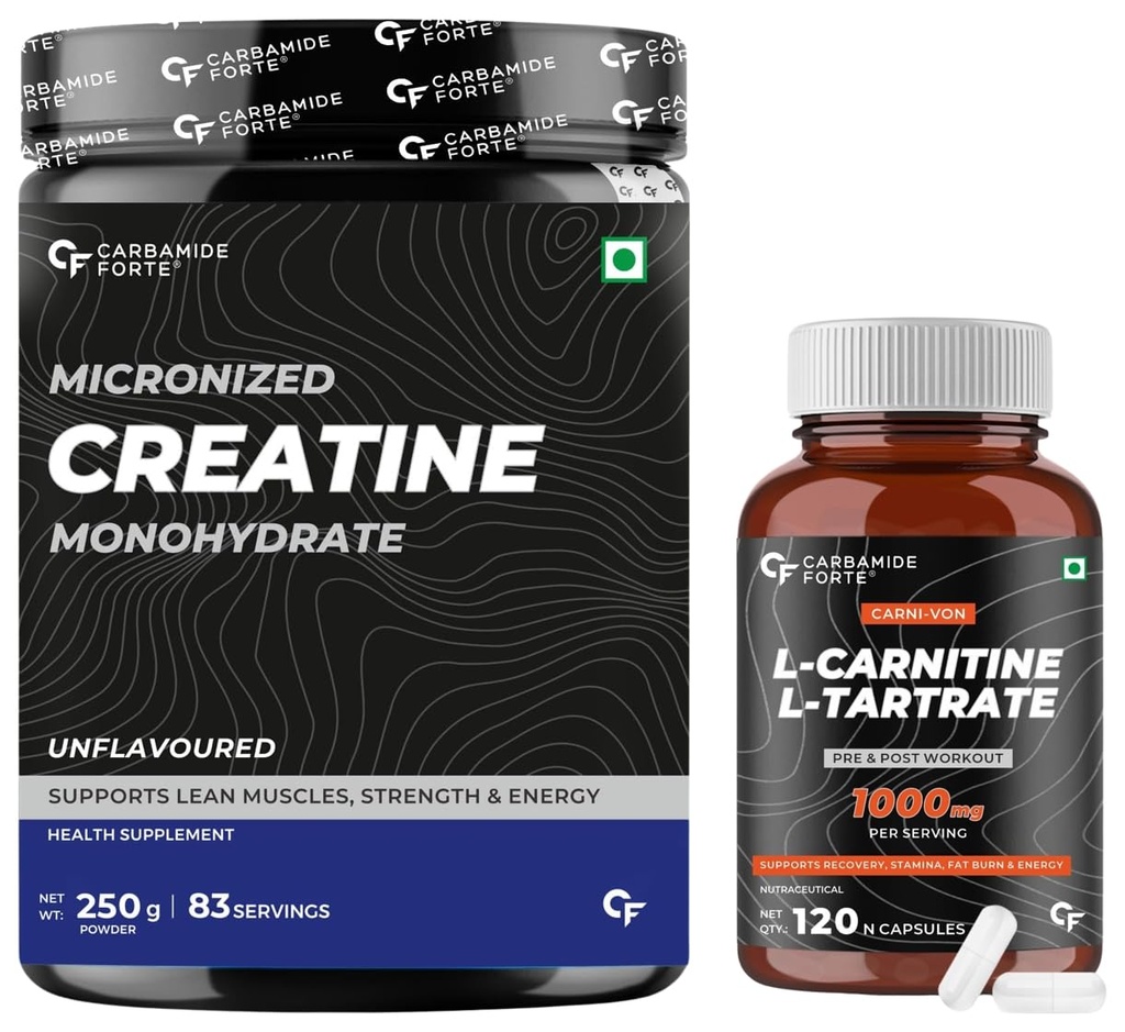 Carbamide Forte L-Carnitine L-Tartrate 1000mg |Pre Workout Supplement & Creatine Monohydrate Supplement for Lean Muscle - Unflavoured 250g