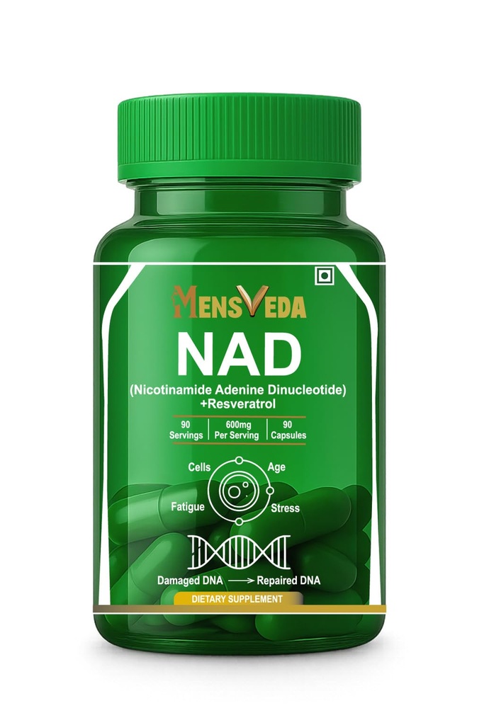 NAD+ Supplement with Resveratrol 600mg | Nicotinamide Adenine Dinucleotide Capsules for Cellular Energy, Healthy Ageing & DNA Support | Anti Fatigue & Stress Support | 90 Veg Capsules Dietary Supplement for Men