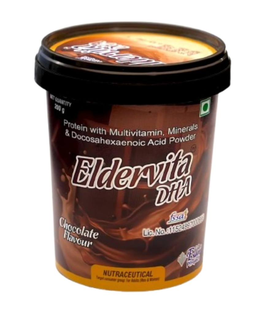 DHA Protein Powder with Multivitamins, Minerals and Docosahexaenoic Acid | Chocolate Flavour, Nutritional Supplement for Adults | 200GM | Nutrition drink | DHA Protein Powder | Nutritional drink for Men and Women |