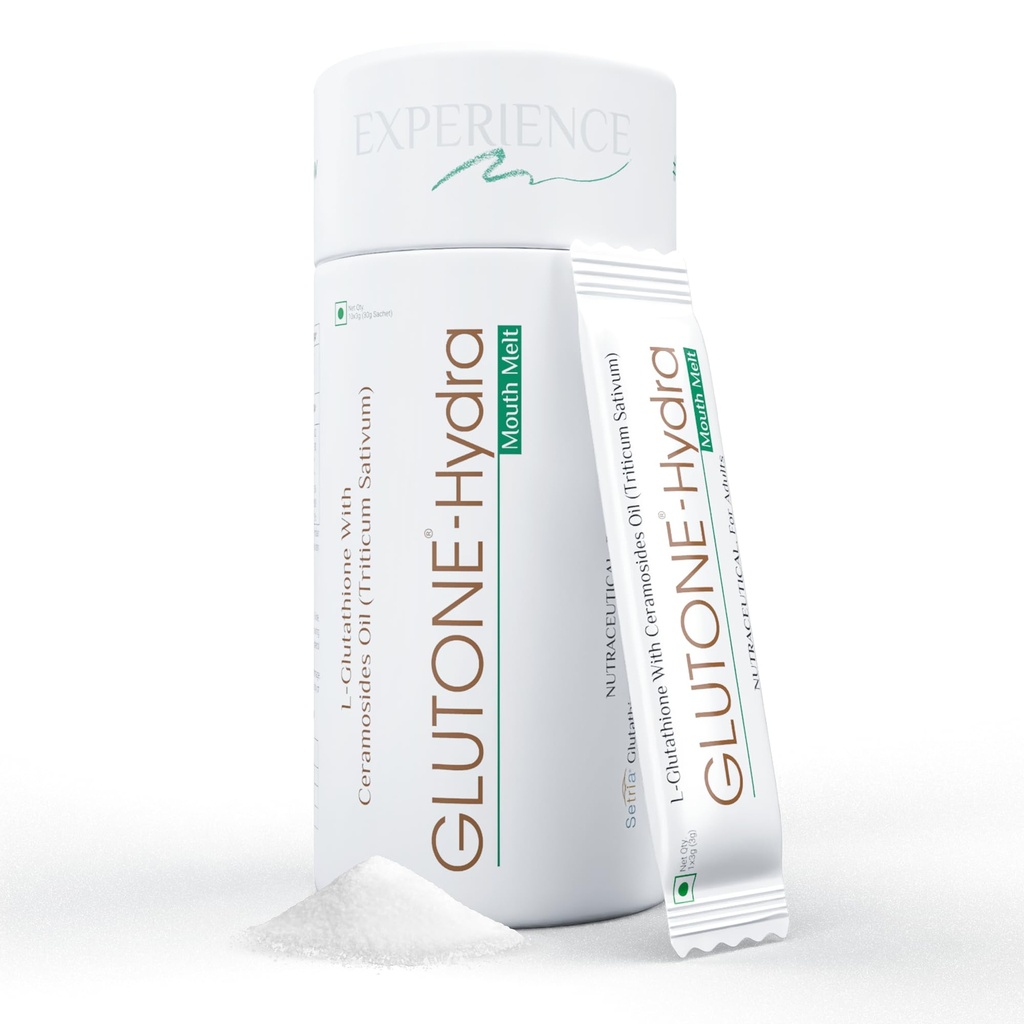 Glutone-Hydra Mouth Melt | Setria Glutathione with Ceramosides Mouth Melts for Dry Skin | Glowing Hydrated Skin | Pack of 10 Sachets