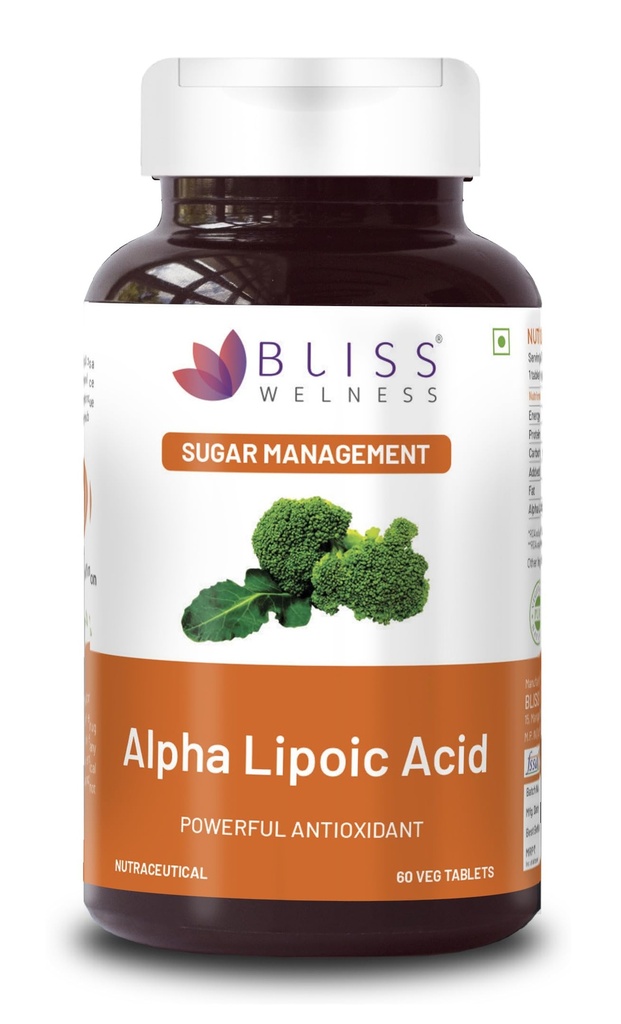 Bliss Welness Alpha Lipoic Acid 300mg | Natural ALA | Universal Antioxidant Liver Health Energy Booster Blood Sugar Management Supplement - 60 Vegetarian Tablets