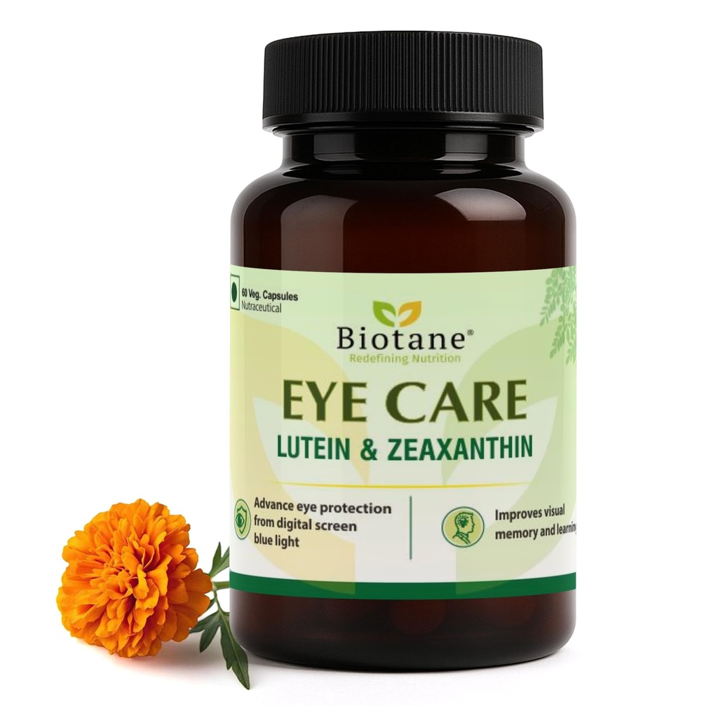 Biotane Eye Care with Lutein & Zeaxanthin | Supports Healthy Vision, Reduces Digital Strain & Fatigue From High Screen I Made in technical collaboration with Vitane Pharma, USA – 60 Veg Capsules