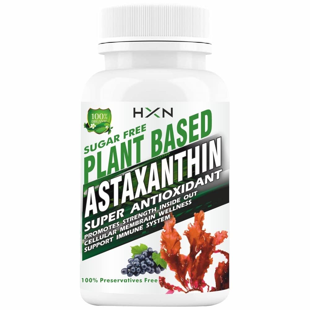 HXN Astaxanthin 6mg Supplement with Grape Seed Extract – Antioxidant Support for Eye Health & Skin Hydration – Plant-Based Formula – 60 Tablets