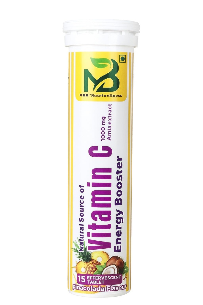 Vitamin C Effervescent Tablets, Pinacolada Flavour with Amla Extract, 1000mg, 15 Tablets (Pack of 1)