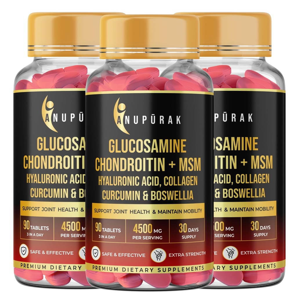 Glucosamine Chondroitin MSM Tablets | 4500mg | 11 Actives Joint Support Supplement : Collagen Type II, Hyaluronic Acid & Boswellia | Knee Mobility, Cartilage & Joint Health | 270 Tablets (90 Days)