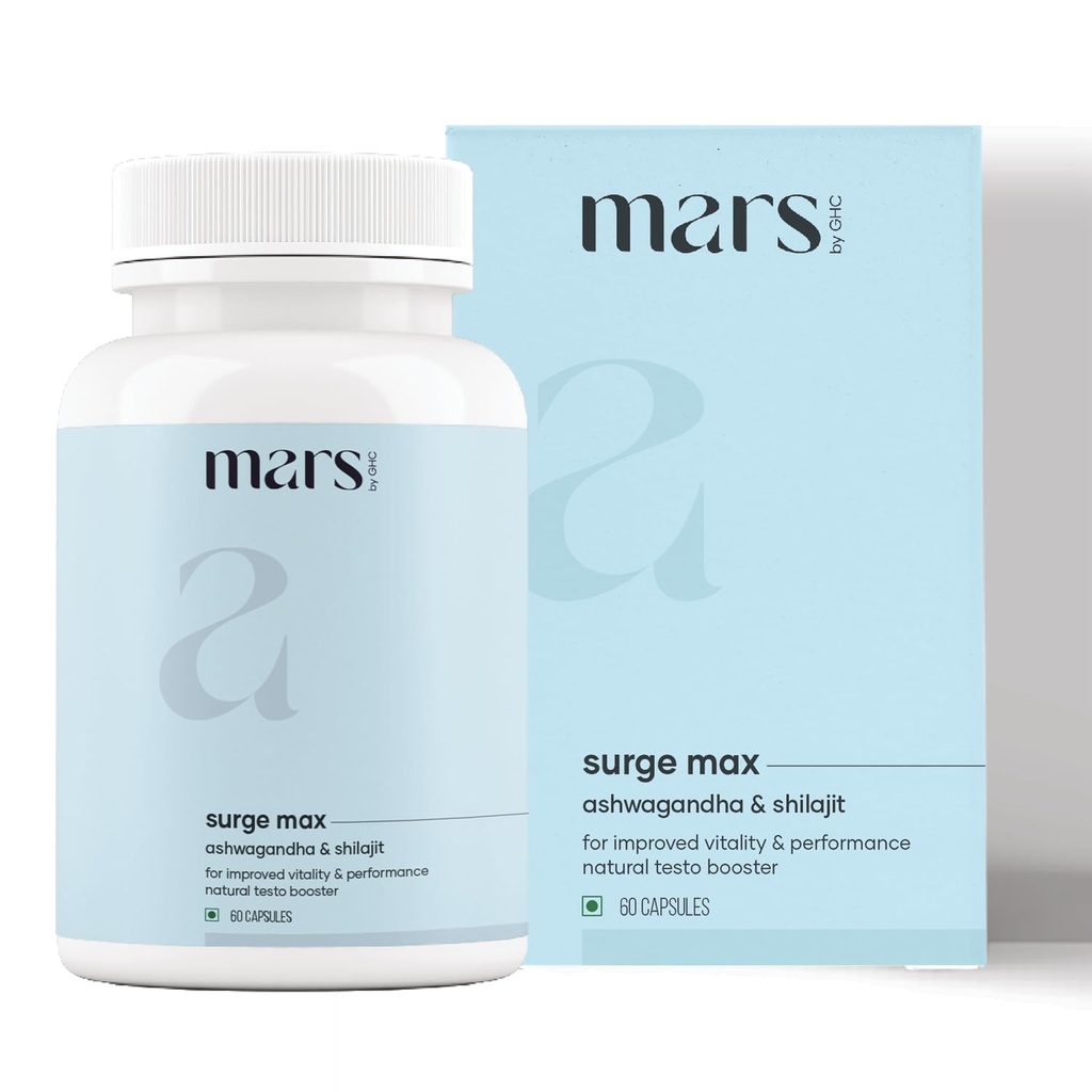 Mars Natural Surgemax Caps : Powered with Shilajit and Safed Musli | Natural Energy Booster | Strength,Stamina,Immunity - Pack of 1| 60 N