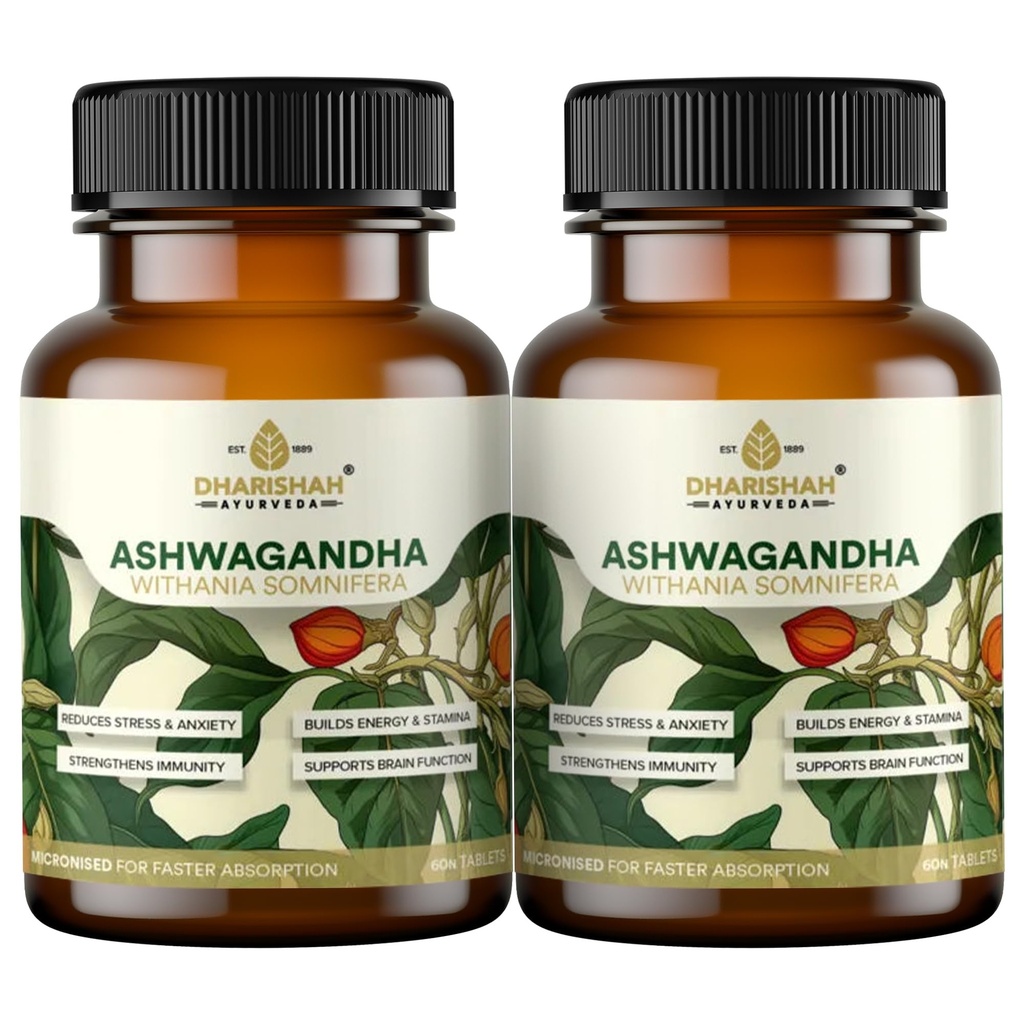 Dharishah Ayurveda Ashwagandha Tablets | Natural Stress Relief & Energy Booster | Supports Sleep, Hormonal Balance & Immunity | 120 Vegan Tablets