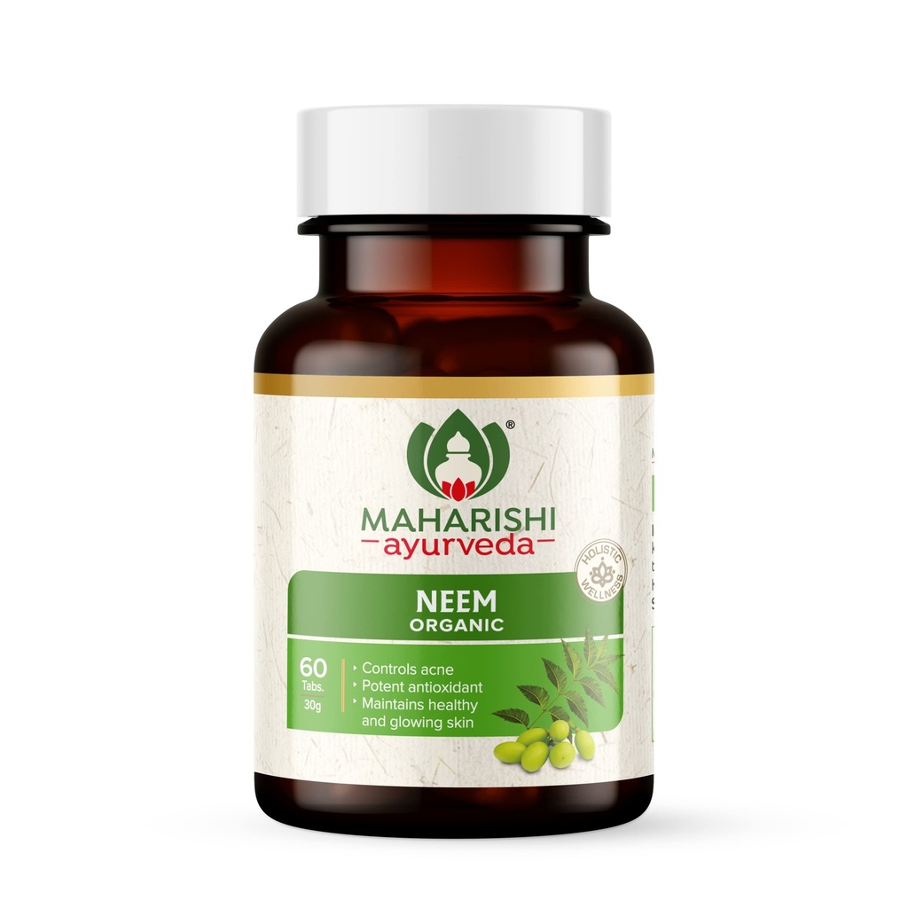 Maharishi Ayurveda Organic Neem Tablets 500 MG | Improves Skin Health | Supports Detoxification| Organic & Safe | 60 Tabs (Pack of 1)