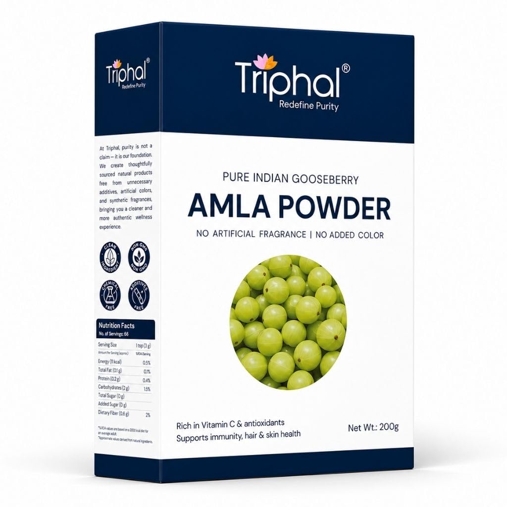 TRIPHAL Amla Powder 200g | Edible Grade – Eat or Apply | Indian Gooseberry (Emblica officinalis) Amalaki Churna for Daily Use & Hair Mask | Single Herb, No Fillers, No Added Colour