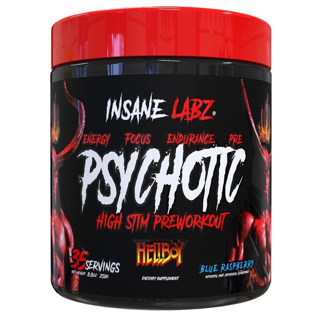Insane Labz Hellboy Edition, High Stimulant Pre Workout Powder and NO Booster with Beta Alanine, L Citrulline, and Caffeine, Boosts Focus, Energy, Endurance, Nitric Oxide Levels, 35 Srvgs, Blue Rasp