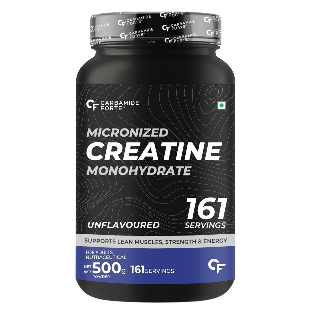 Carbamide Forte Creatine Mono hydrate Powder | Micronized Monohydrate Creatine 500g | Micronized Monohydrate Supplement for Lean Muscle, Strength & Energy - Unflavoured - 161 Servings - 500g